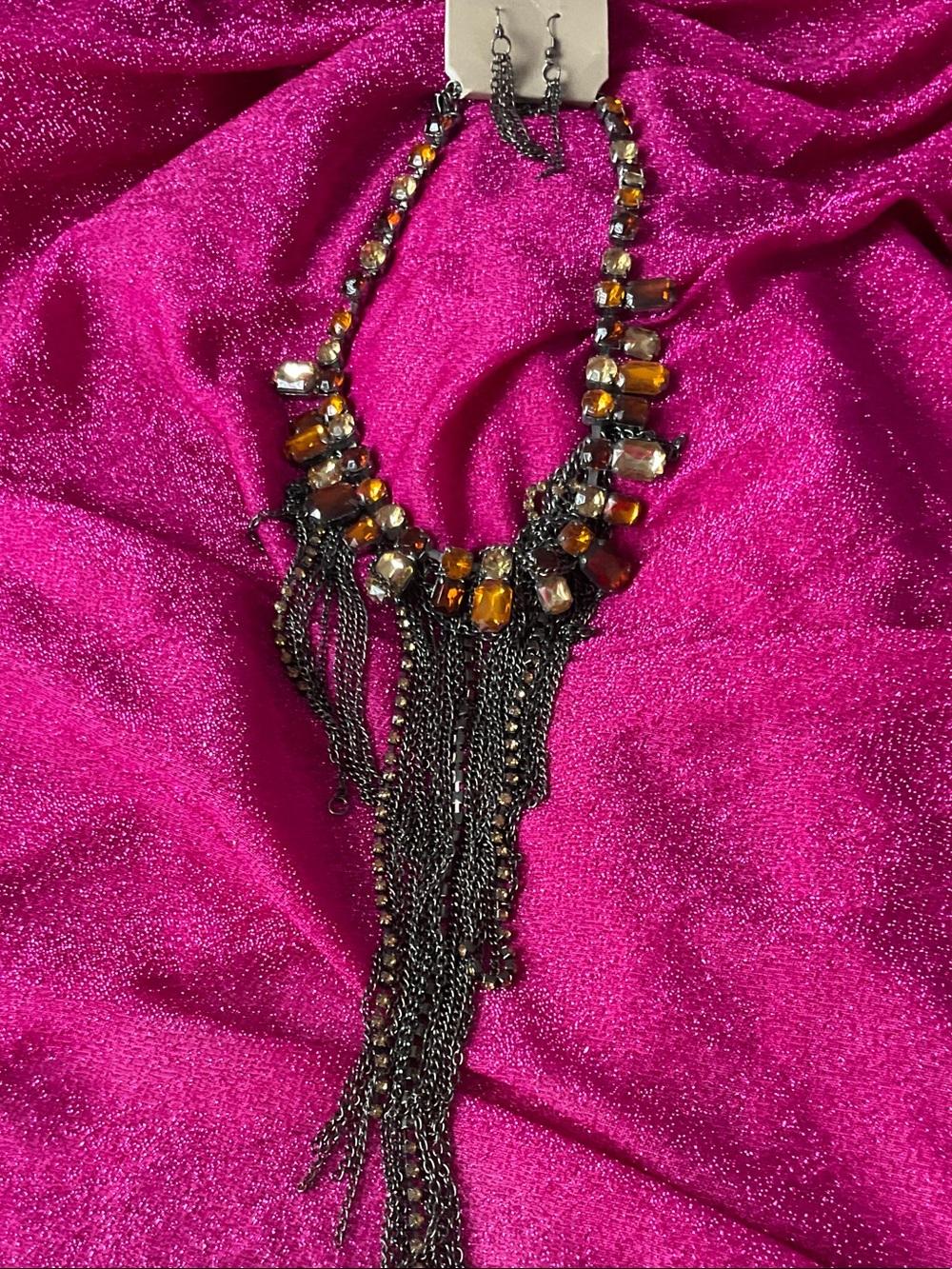 Statement Amber Crystal Fringe Necklace - Women's Jewelry